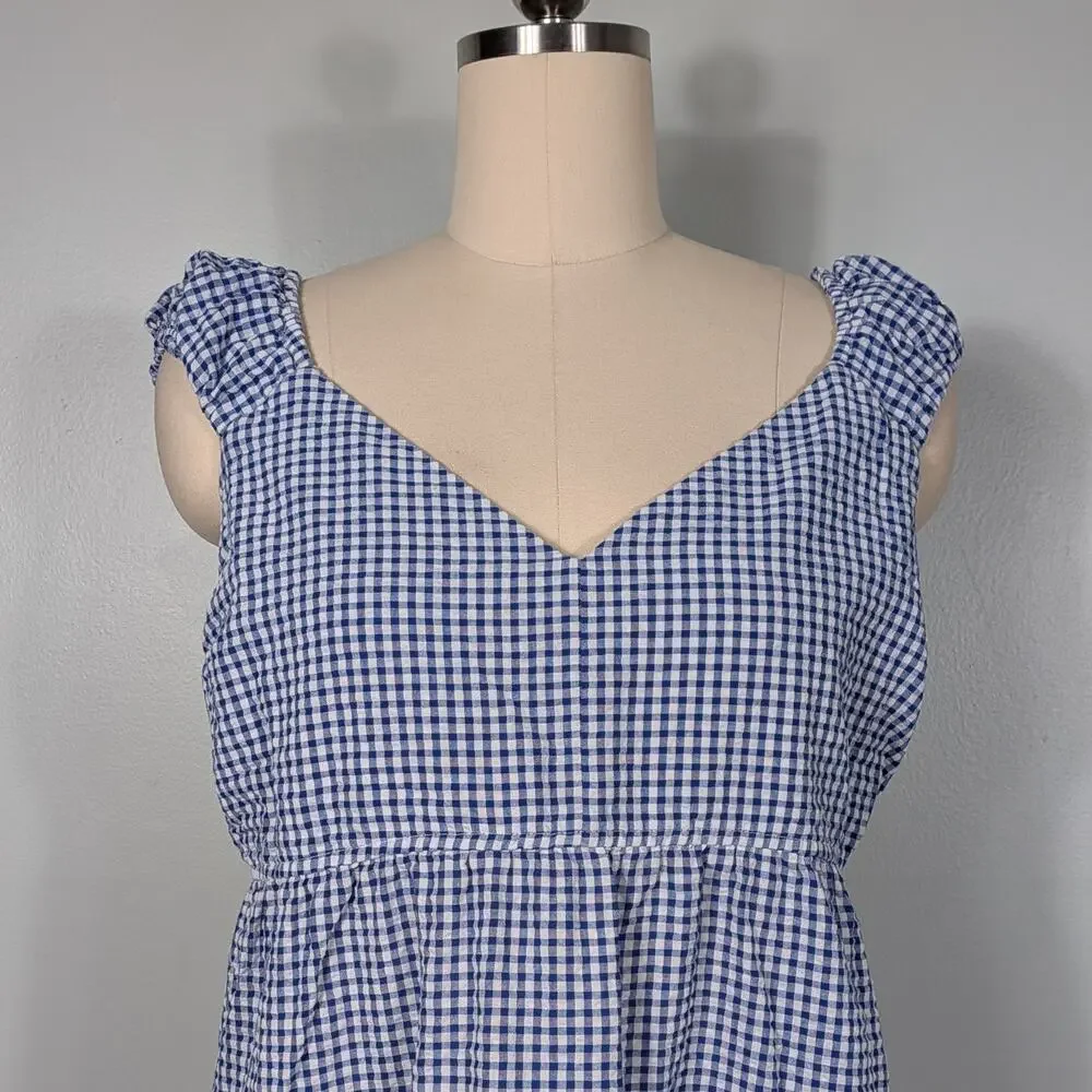Old Navy Gingham Maxi Dress Xl Blue White Tiered Cottagecore Picnic Oz Dorothy - Picture 6 of 12